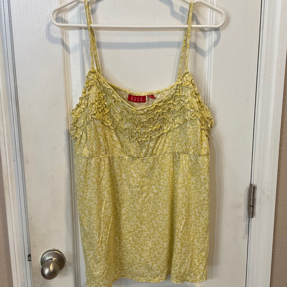 Elle Yellow White Ruffle Floral Tank Top - Large - NWT